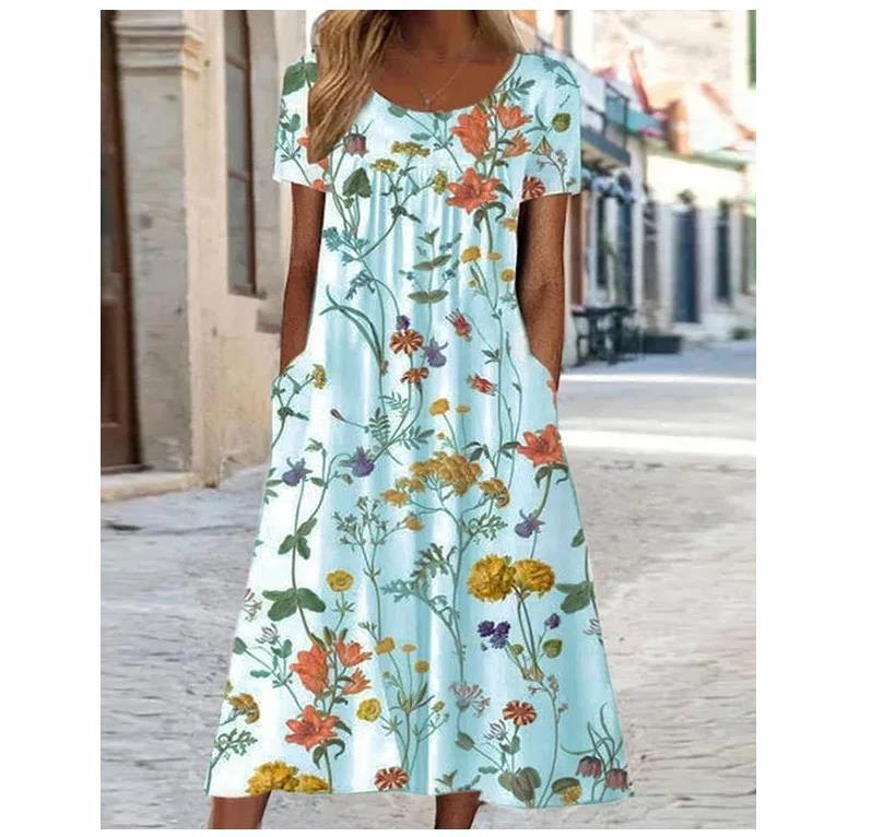 Maryan - Swing Floral Dress With Belly Cover