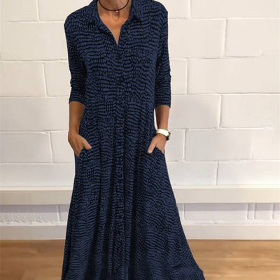 Lily - Printed lapel pocket dress