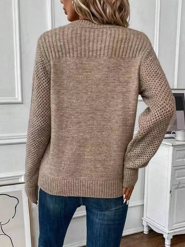 Khaki Round Neck Long Sleeve Knit