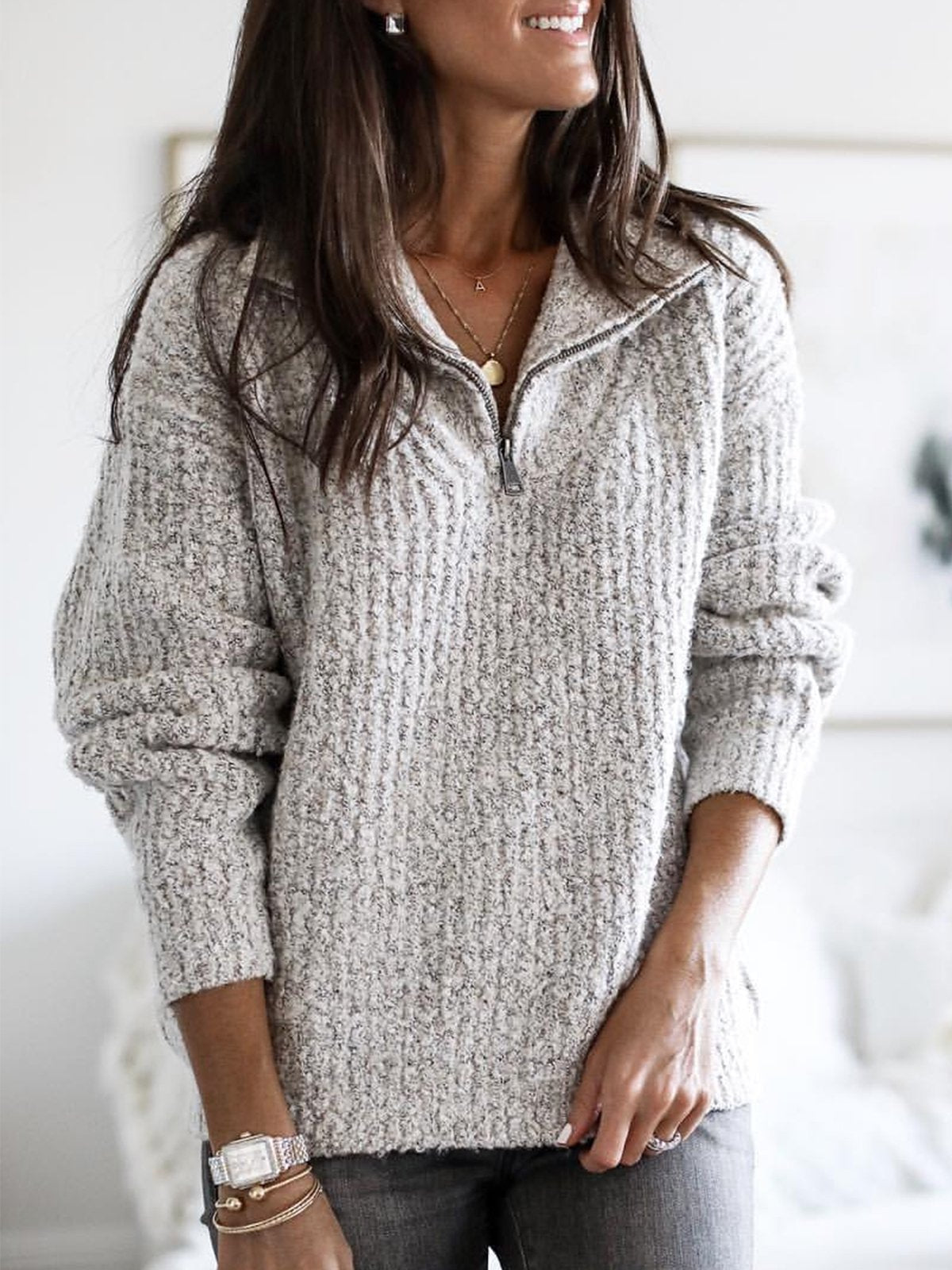 Gina | Knitted Sweater With Zipper