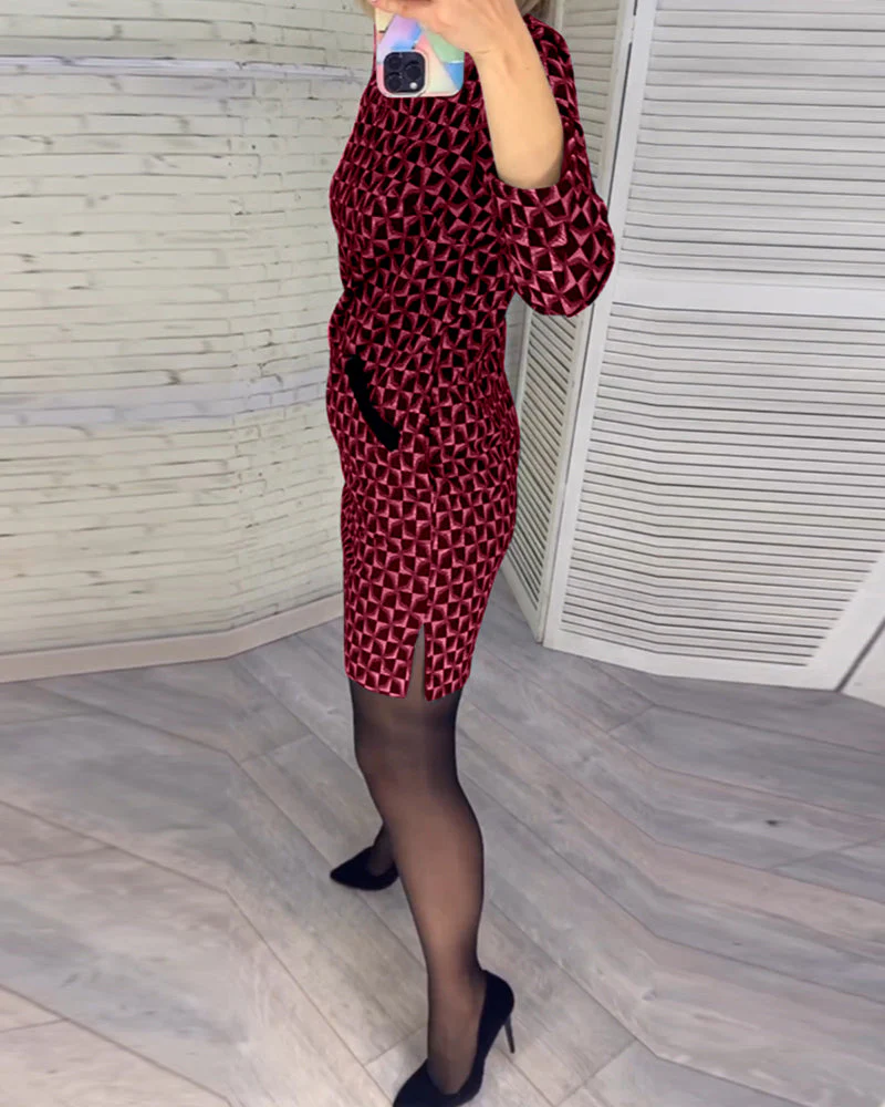 Kylie - Diamond print dress with long sleeves