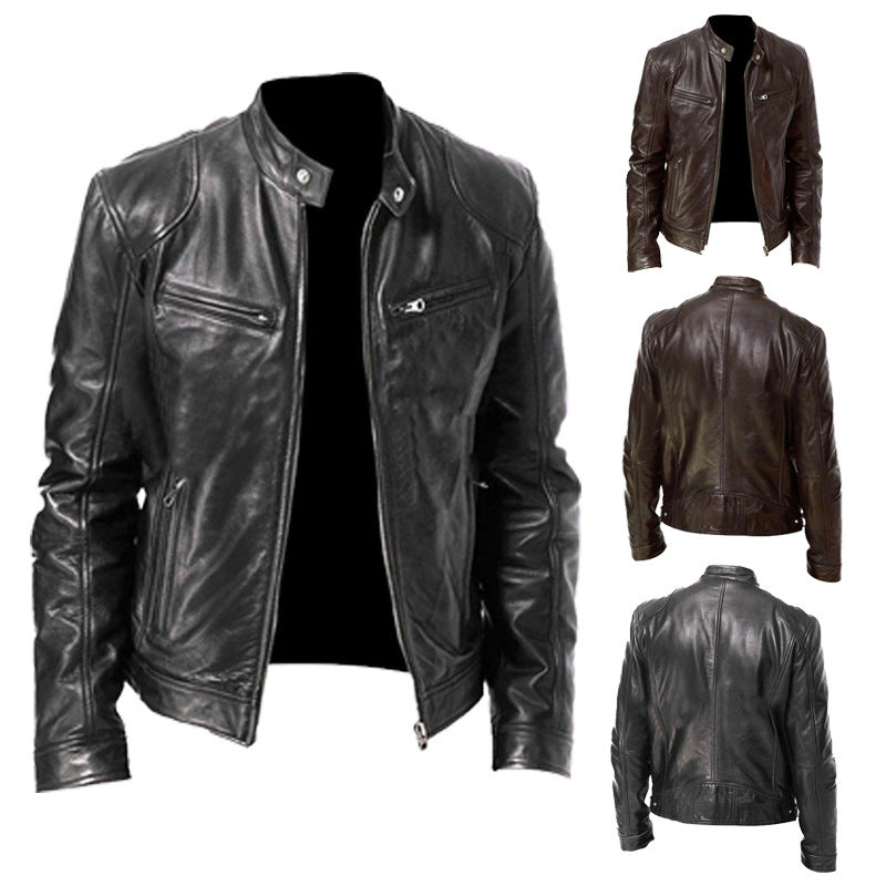 Calvin | Men's  Zipper Leather Jacket