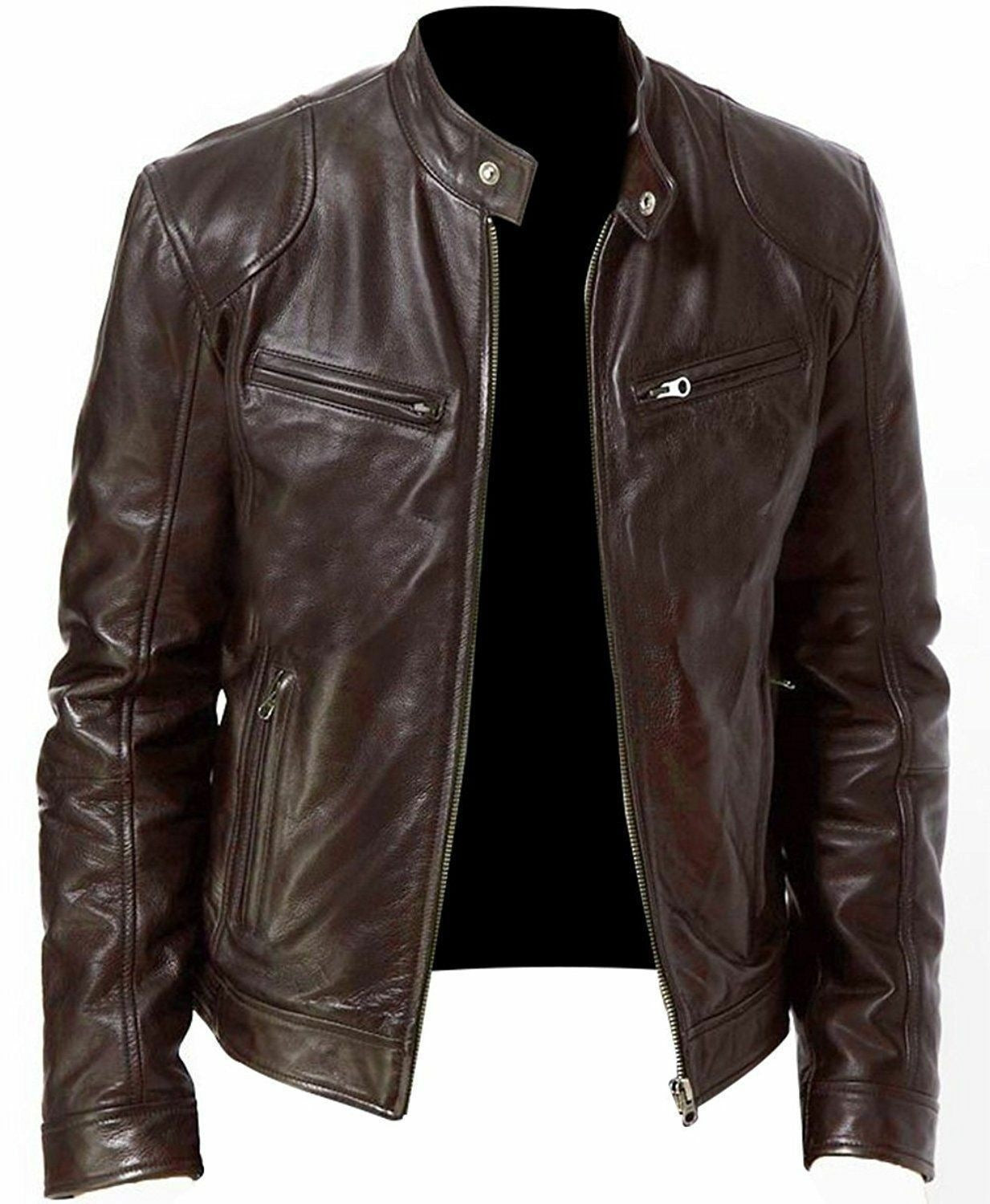 Calvin | Men's  Zipper Leather Jacket