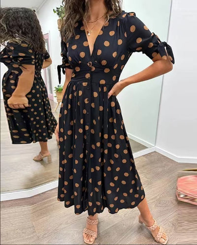 Polina | Deep V Polka Slim-fit Dress