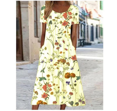 Maryan - Swing Floral Dress With Belly Cover