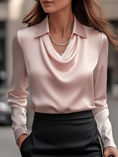 Malvina | Elegant Satin Blouse with Draped Neckline