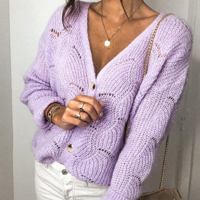 New V Neck Hollow Knit Top