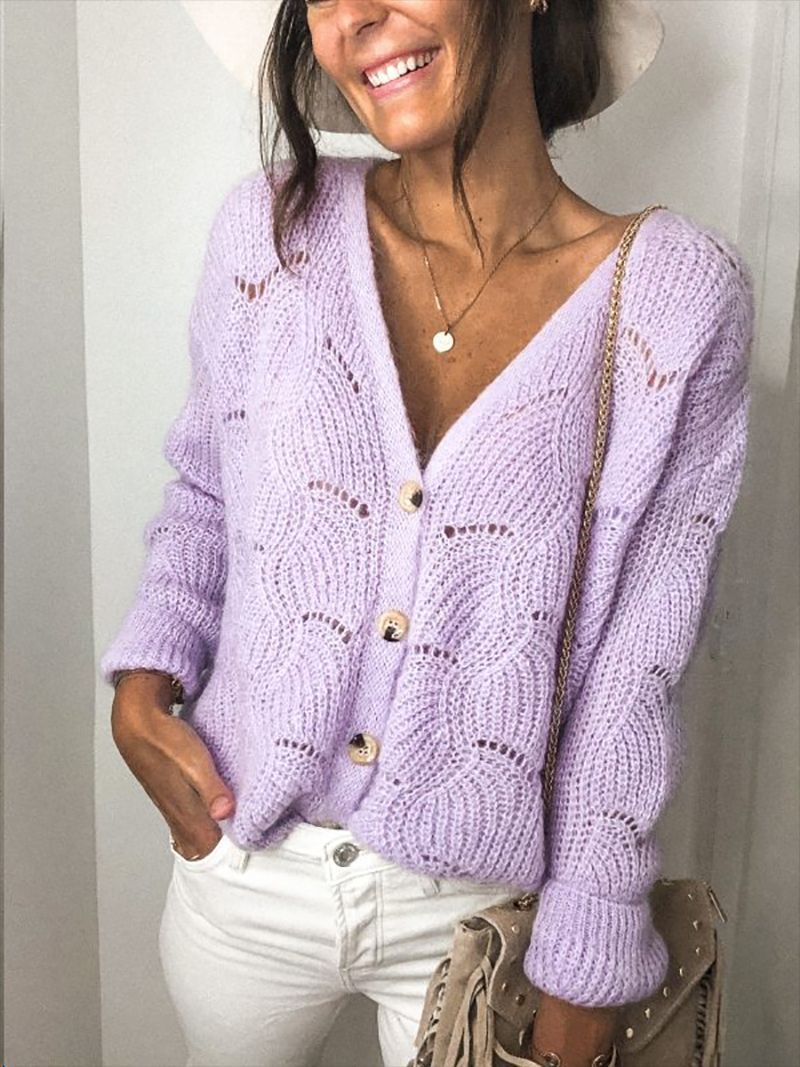 New V Neck Hollow Knit Top