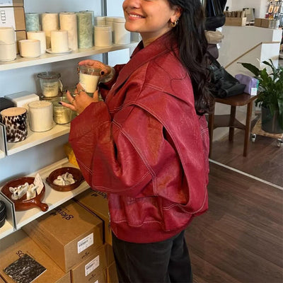 Zoe - Retro Oversized Leather Jacket
