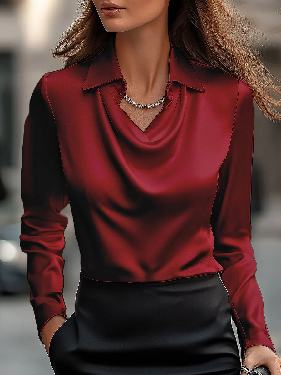 Malvina | Elegant Satin Blouse with Draped Neckline