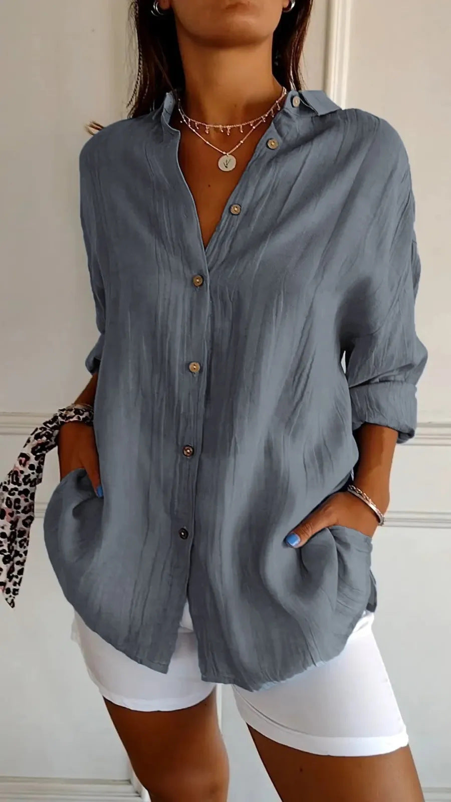 Sasha | Elegant Lapel Shirt With Pleated Style