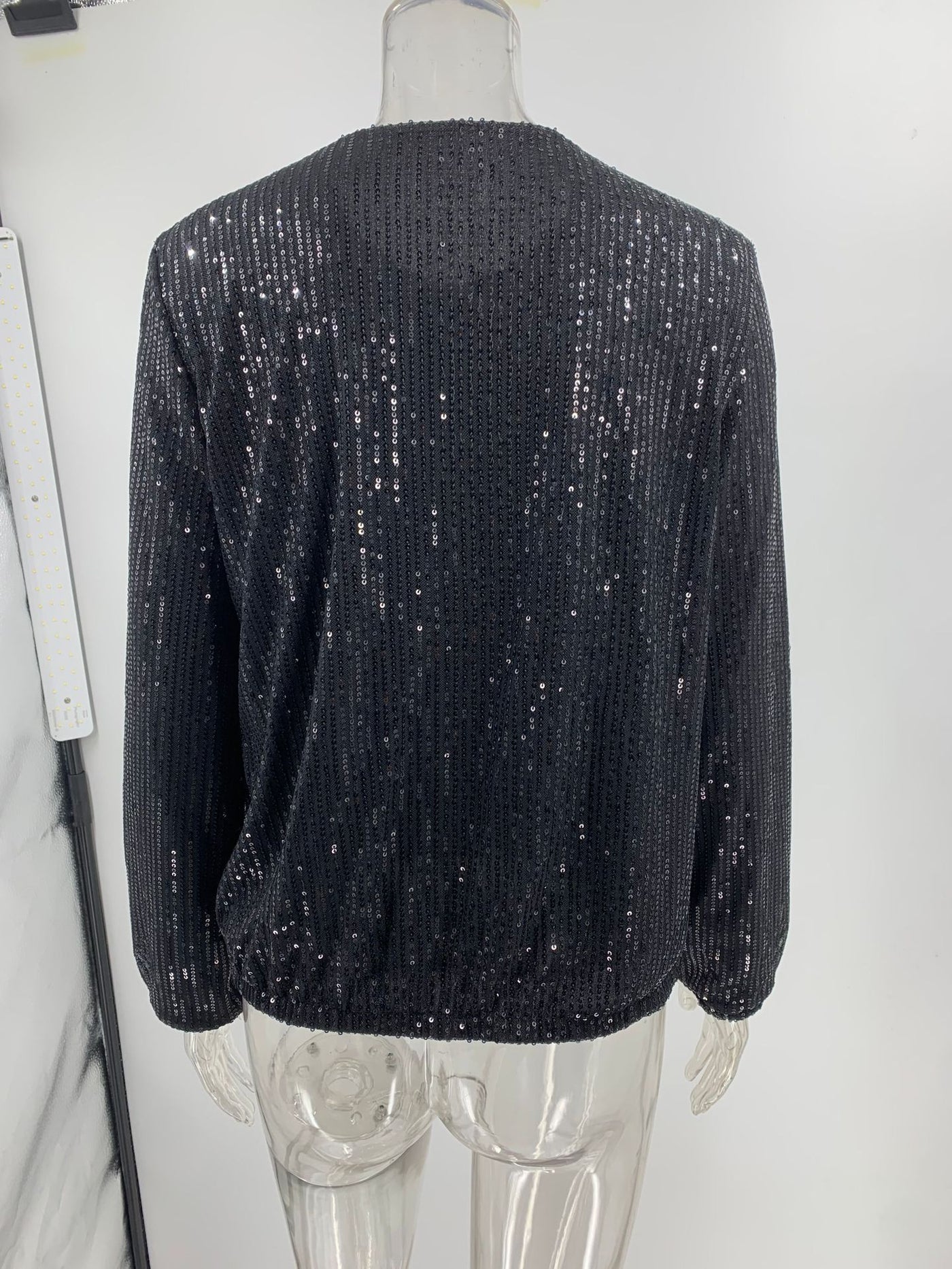 Black Sequin Zipper-up Jacket