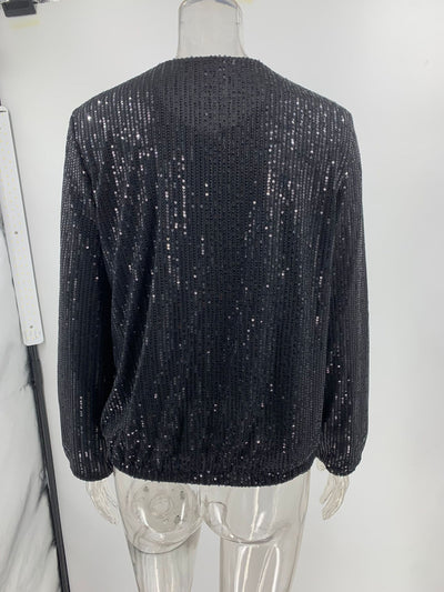 Black Sequin Zipper-up Jacket