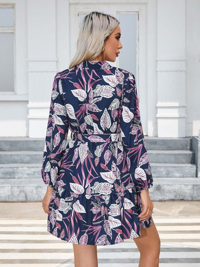 Autumn And Winter Printing Button Long Sleeve Dress