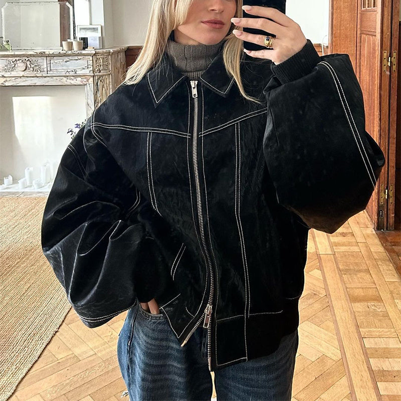 Zoe - Retro Oversized Leather Jacket
