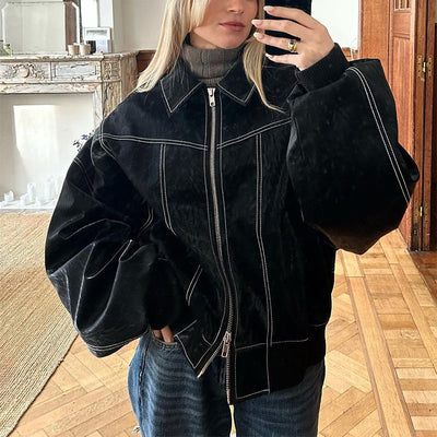 Zoe - Retro Oversized Leather Jacket