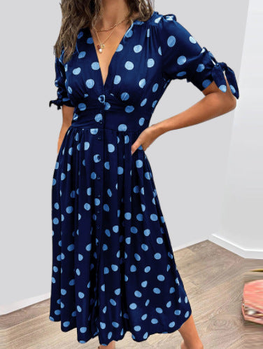 Polina | Deep V Polka Slim-fit Dress