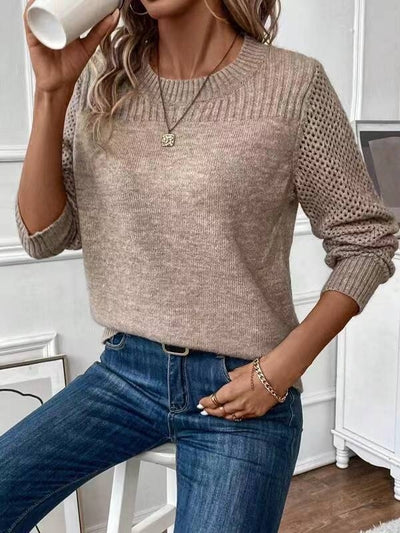 Khaki Round Neck Long Sleeve Knit