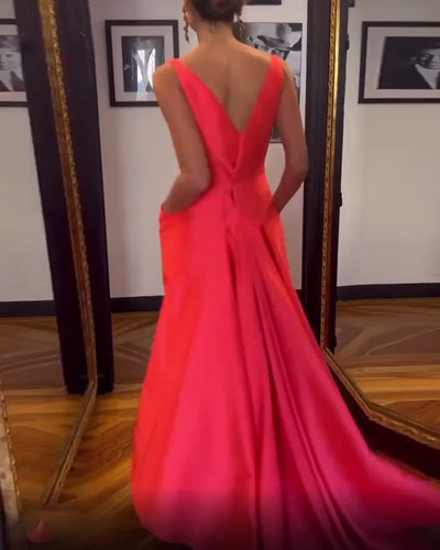 Sleeveless Pocket Solid Color Elegant Dress
