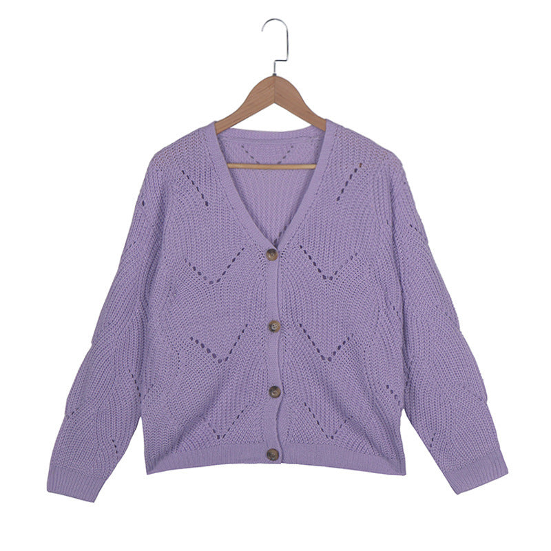 New V Neck Hollow Knit Top