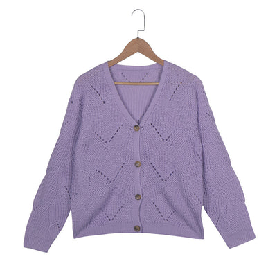 New V Neck Hollow Knit Top