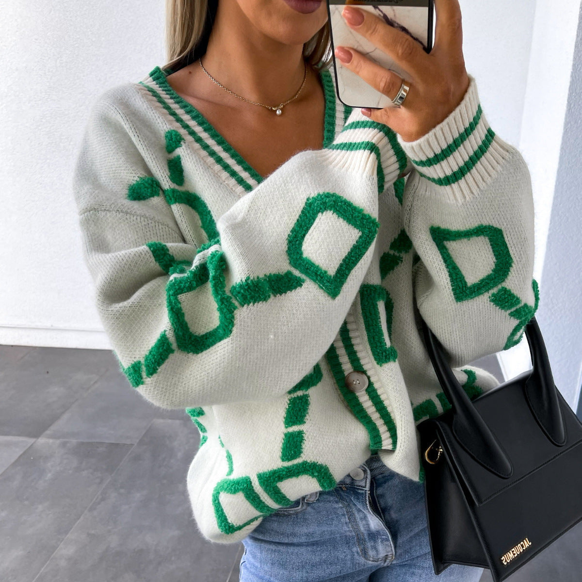 Zeria | Geometric Warm Cardigan