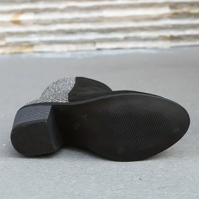 NILOFER™ SHINY ORTHOPEDIC RHINESTONE STITCHING ANKLE BOOTS