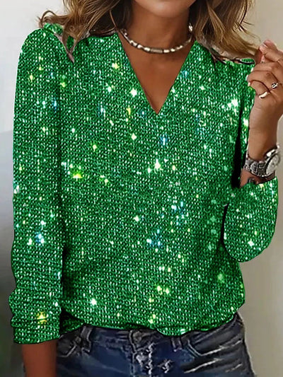Lunara | Pure Color Sequins Long-sleeved T-shirt