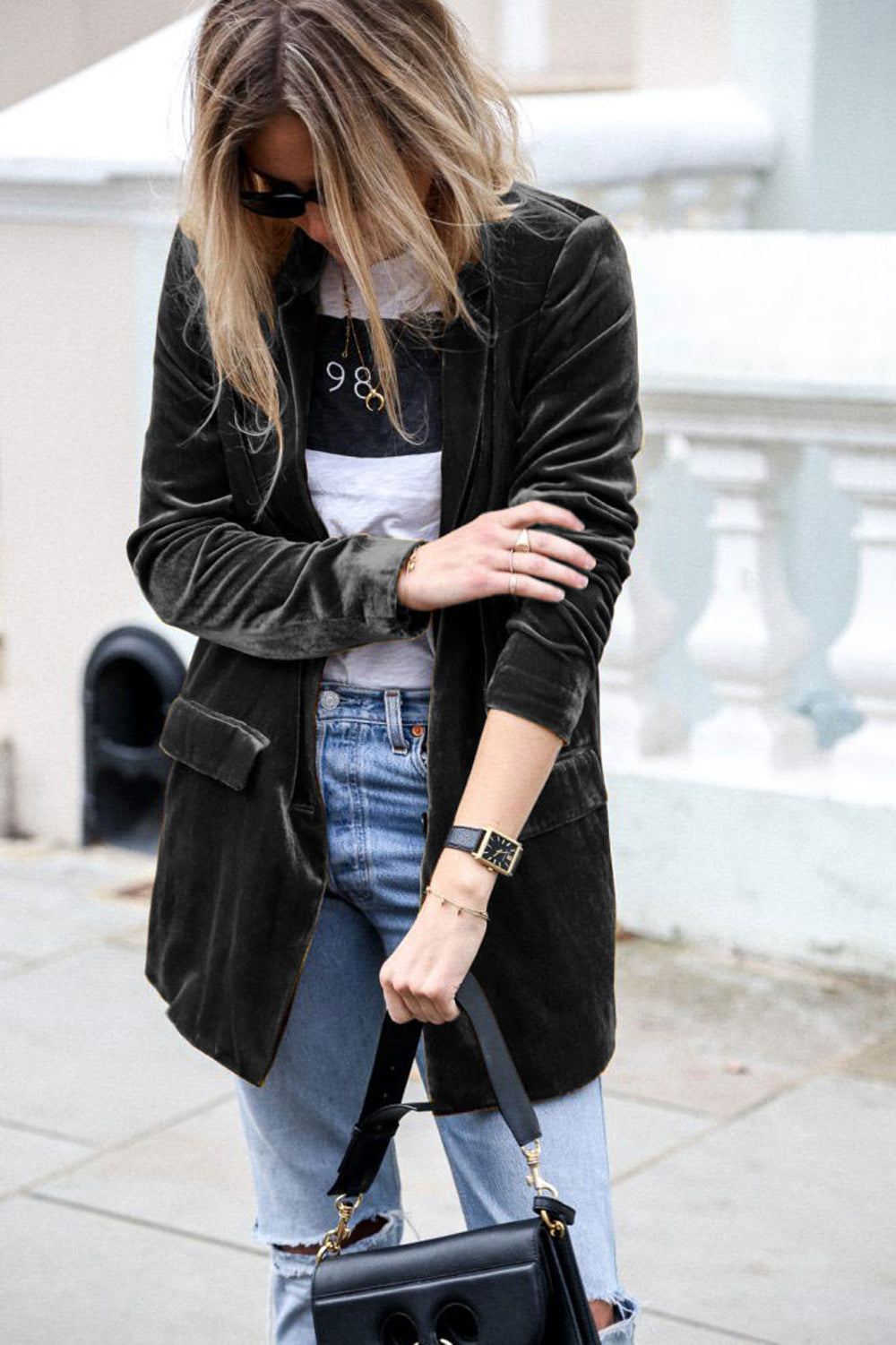 Catching Street Style Velvet Blazer