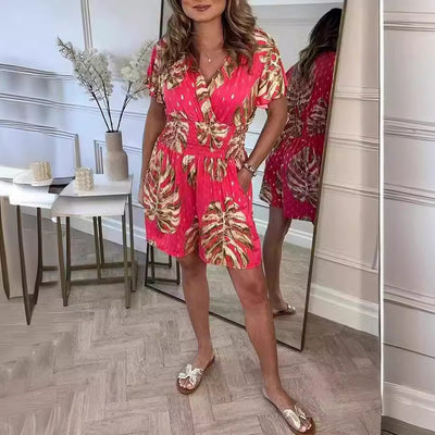 Jolaine | Summer Leafy Print Romper
