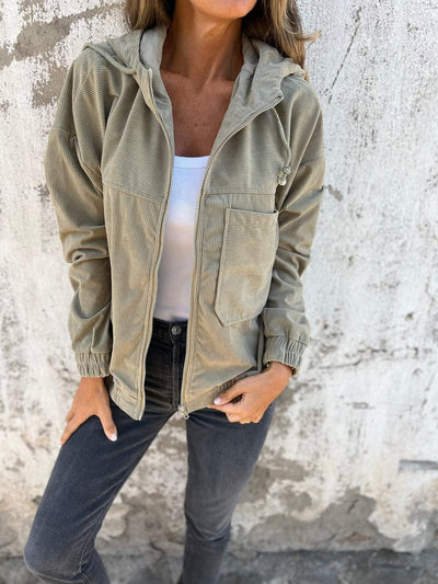 Corduroy Casual Jacket Hooded Zip