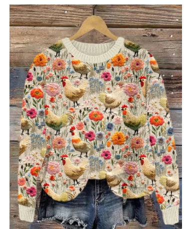 Aurore｜Style Printed Flower Embroidered Sweater