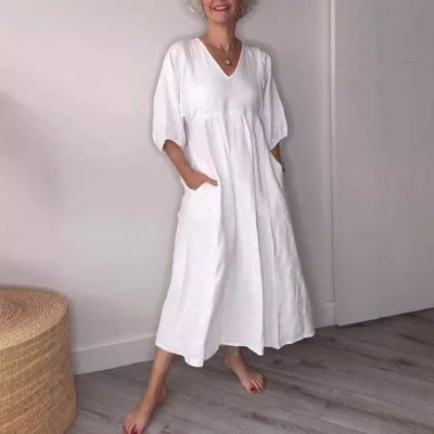 Lucy | Casual Cotton V-Neck Dress with Pockets