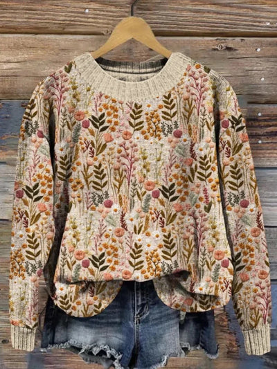 Aurore｜Style Printed Flower Embroidered Sweater