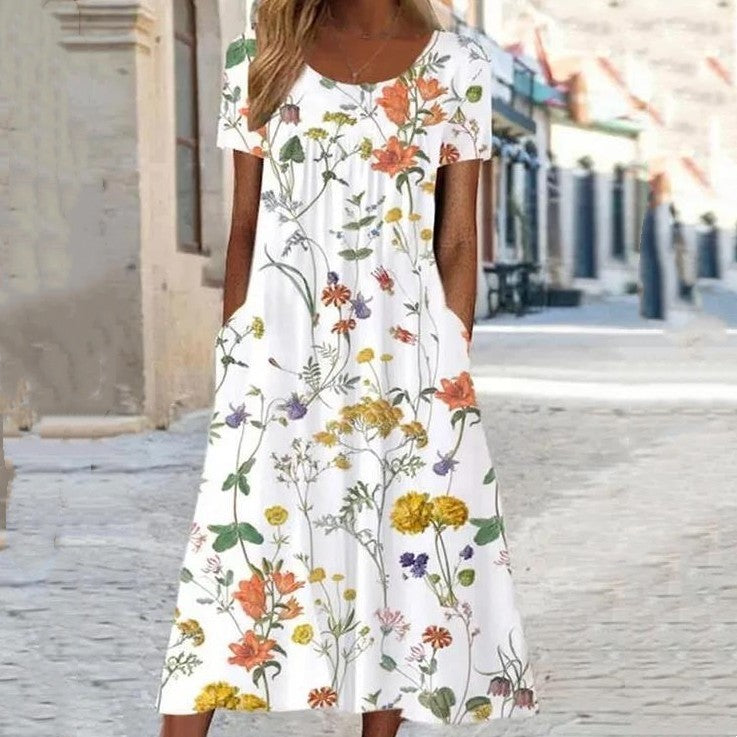 Maryan - Swing Floral Dress With Belly Cover