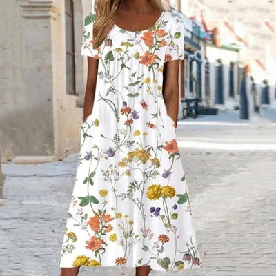 Maryan - Swing Floral Dress With Belly Cover