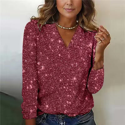 Lunara | Pure Color Sequins Long-sleeved T-shirt