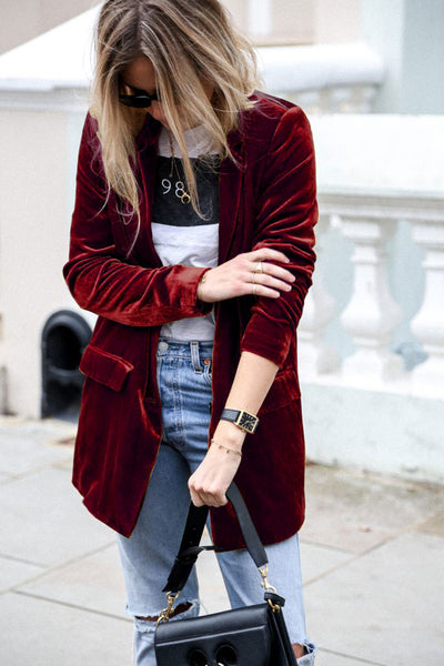 Catching Street Style Velvet Blazer