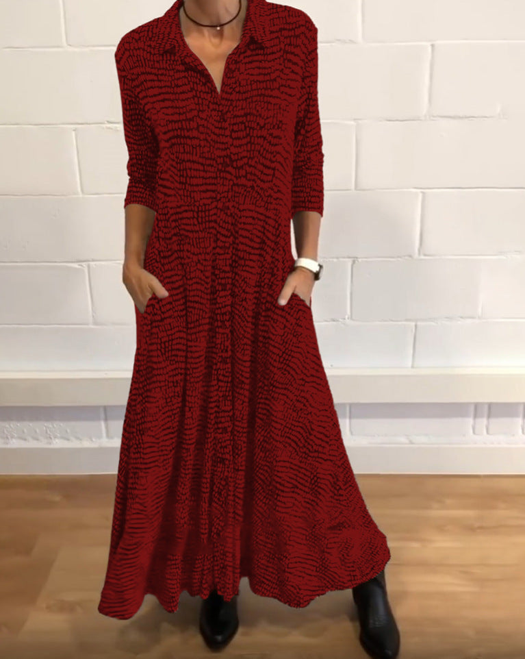 Lily - Printed lapel pocket dress