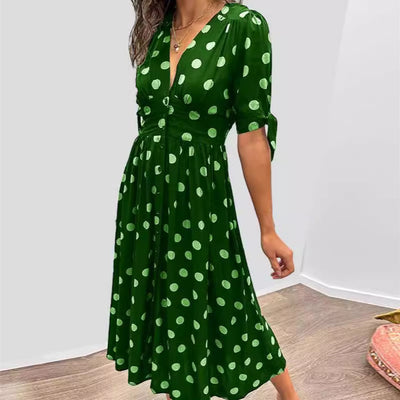 Polina | Deep V Polka Slim-fit Dress