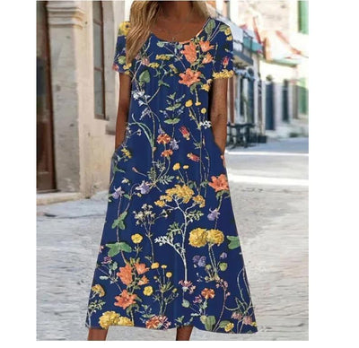Maryan - Swing Floral Dress With Belly Cover