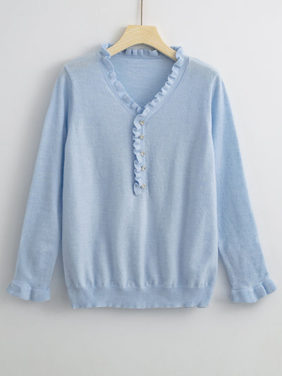 Ruffled Sweater with Elegant Buttons