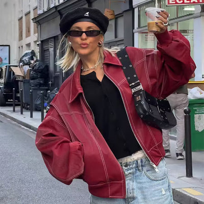 Zoe - Retro Oversized Leather Jacket