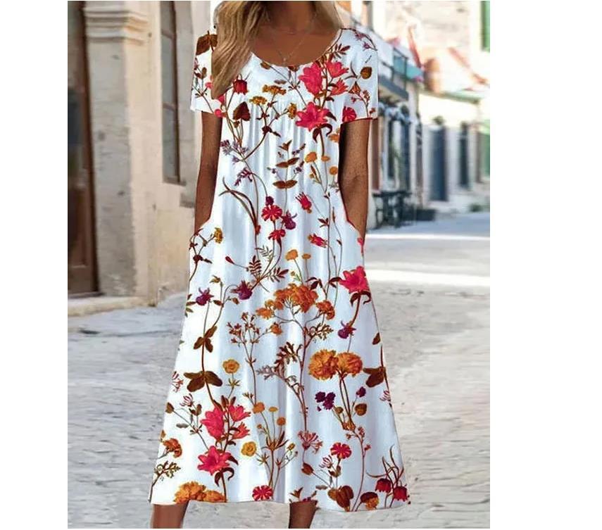 Maryan - Swing Floral Dress With Belly Cover