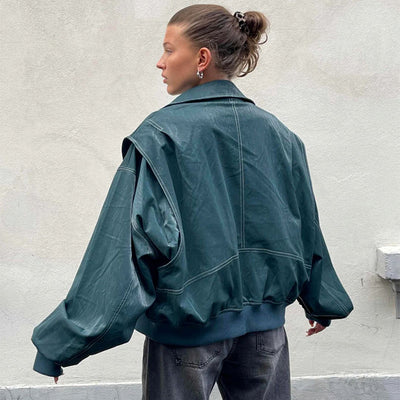 Zoe - Retro Oversized Leather Jacket