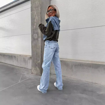 Casual zip-up Patchwork Pattern Made of Denim