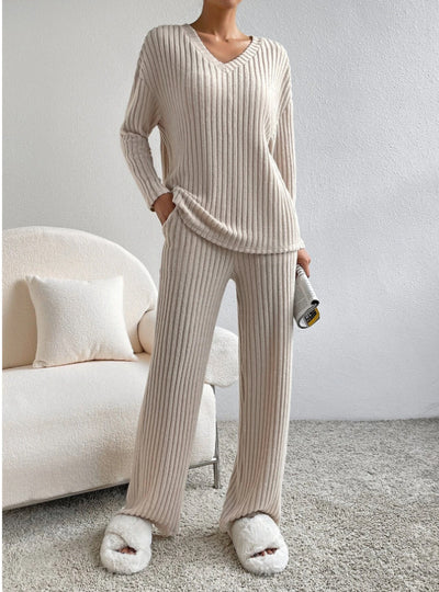 Kathy | V- Neck Strip Knitted 2 Set
