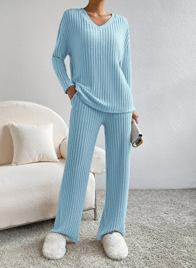 Kathy | V- Neck Strip Knitted 2 Set