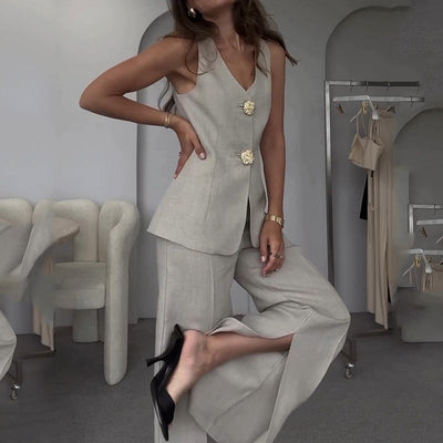 Isabella - Elegant Vest Slit Two-Piece Set