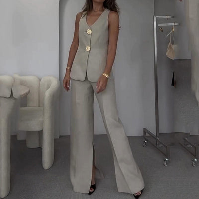 Isabella - Elegant Vest Slit Two-Piece Set